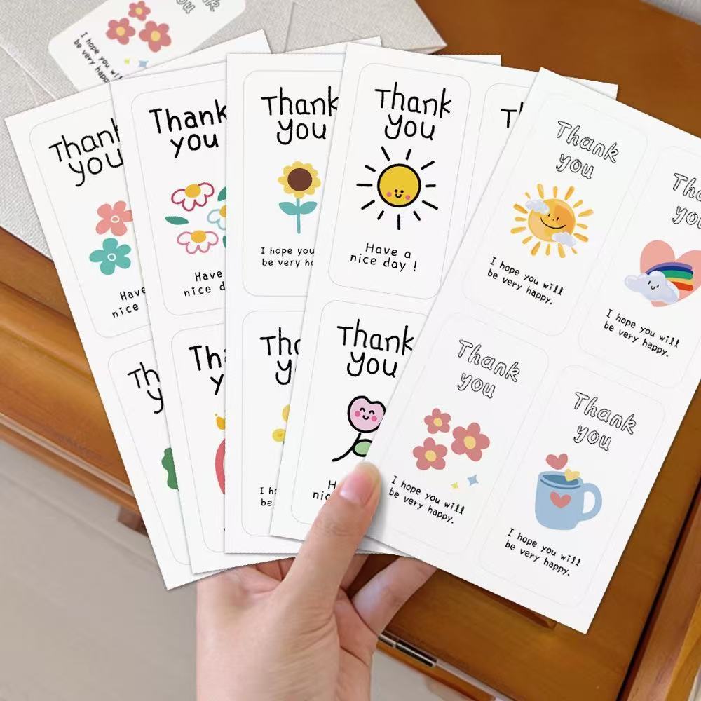 สติ๊กเกอร์ขอบคุณ ติดแก้ว ถุง ติดกล่อง สี่เหลี่ยมผืนผ้า 100ดวง sticker thankyou A33
