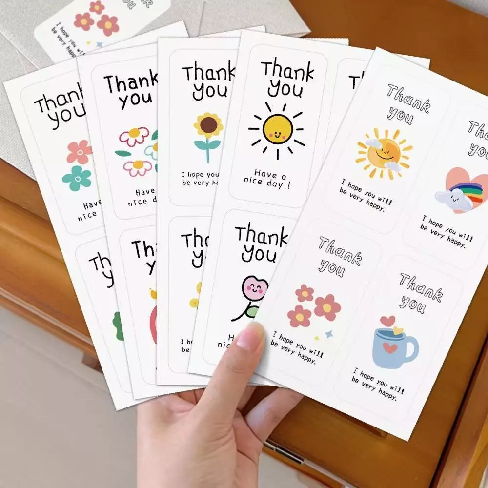 สติ๊กเกอร์ขอบคุณ ติดแก้ว ถุง ติดกล่อง สี่เหลี่ยมผืนผ้า 100ดวง sticker thankyou A33