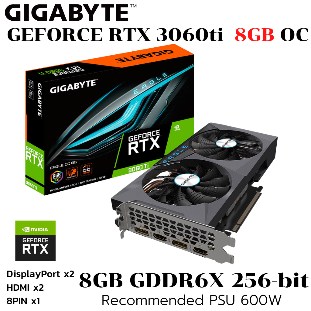 VGA (การ์ดแสดงผล) GIGABYTE GEFORCE RTX 3060 TI EAGLE OC 8G - 8GB GDDR6