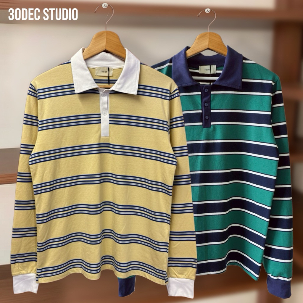 30DEC studio ເສື້ອແຂນຍາວຄໍໂປກ ລາຍຂີດ ຜ້າສະແປນເດັກສ໌ ນຸ່ມ ຍືດຢຸ່ນພິເສດ (ຫຼາຍລາຍ)