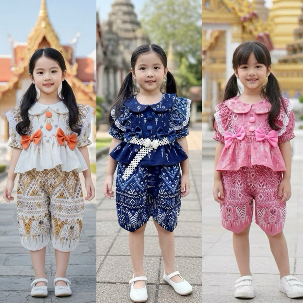 ชุดไทยเด็กผู้หญิง 💙1-5ปี สีสุภาพ ใส่ไวอาลัย 💙 น่ารักตรงปก