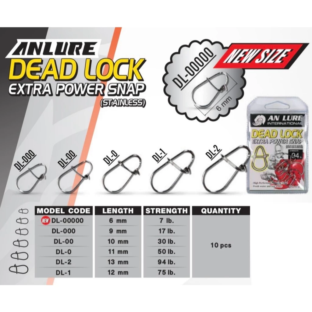 กิ๊บ อั๋นลัวร์ Anlure Dead Lock Extra Power Snap กิ๊บตกปลา สแตนเลส แข็งแรงสูง (DL-00000 ถึง DL-2) Fishing Snap
