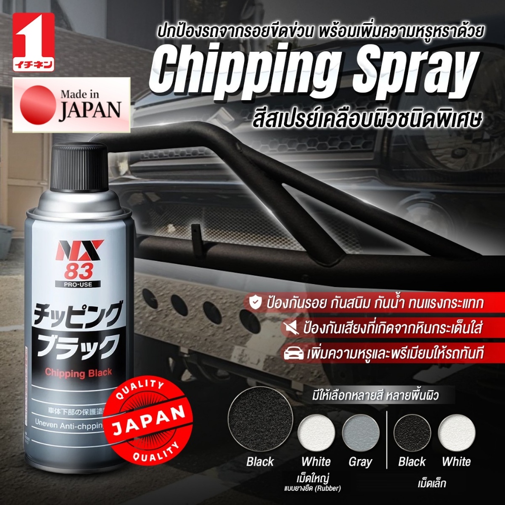 NX83 สีสเปรย์สีดำ ผิวไม่เรียบ ขรุขระ เม็ดเล็ก ดูสวยงาม แต่งรถ ป้องกัน รอยขีดข่วน ทนทานสูง Chipping B
