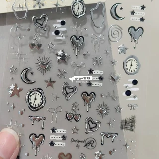 🩶✨พร้อมส่ง!สติ๊กเกอร์ตกแต่งเล็บ ขนาดเล็ก ลายนาฬิกาโทนสีเงิน สวยมาก iphone17pro promax