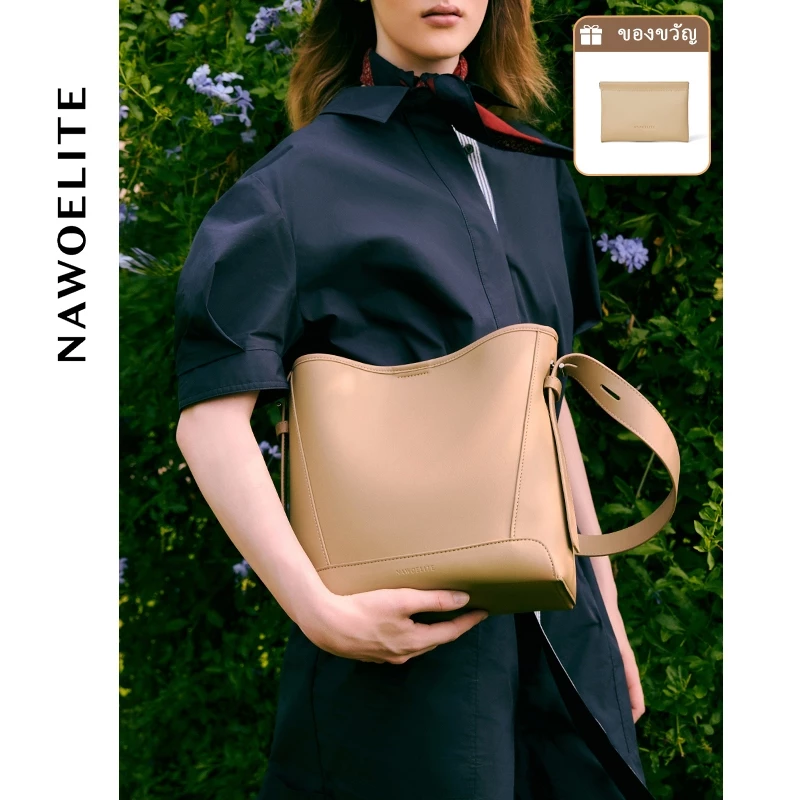 NAWOELITE กระเป๋าถังหนัง PUคลาสสิก กระเป๋า Crossbody Bag กระเป๋าแฟชั่นสุภาพสตรีกระเป๋าสะพายไหล่ Bucket Bag