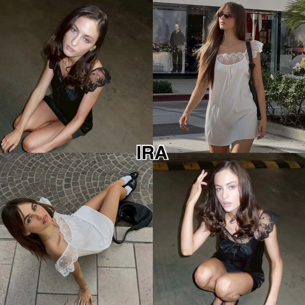 BY IRA (23297)Hannah Dress ชุดเดรสสายเดี่ยวแขนกุด แต่งขอบลูกไม่ช่วง ผูกโบว์ ผ้าใส่สบาย