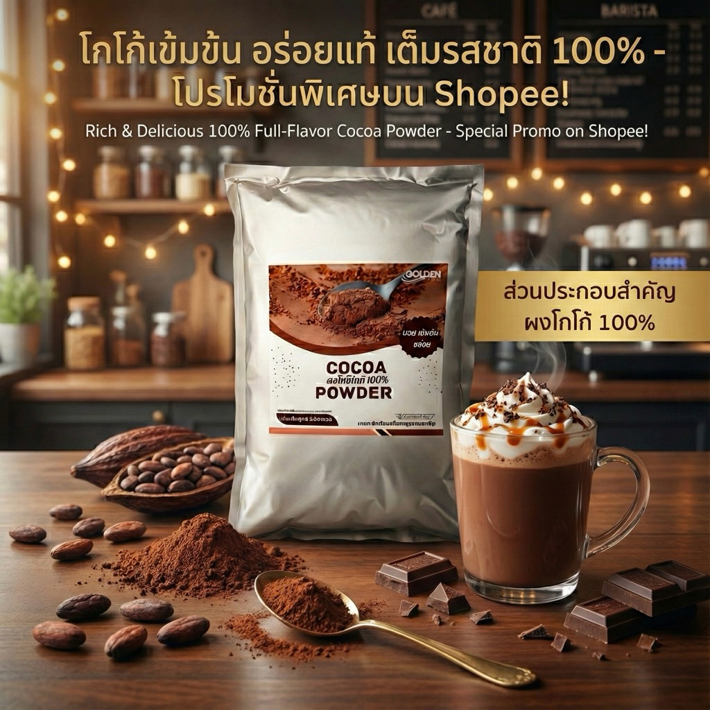 ผงโกโก้ 100% ไขมันต่ำ 500g หอมเข้ม ชงดื่ม ทำขนม