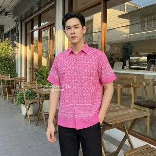 เสื้อลายขอผู้ชาย คอปก,คอจีน เสื้อผ้าฝ้าย ลายตะขอพระราชทาน