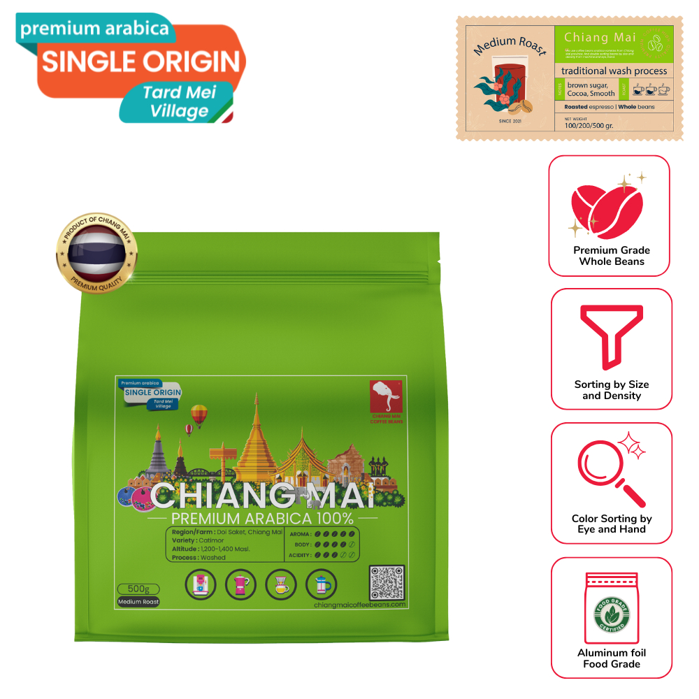 Chiang Mai Coffee Beans : Tard Mei Village : Medium Roast (เชียงใหม่ คอฟฟี่ บีนส์ : ตาดเหมย : คั่วกล