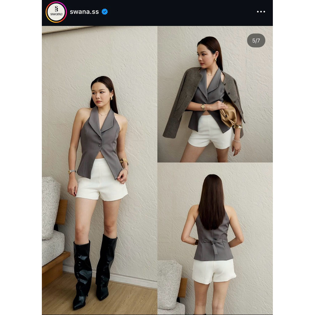 ✨ส่งต่อ✨“ Aelly vest top “ (เสื้ออย่างเดียว) เสื้อแขนกุดคอปก - Swana.ss 🩶