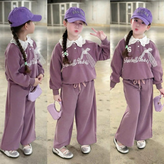 พร้อมส่ง ชุดเซตวอมเด็กสีม่วงตกแต่งลูกไม้ น่ารัก ดีเทลเก๋มาก