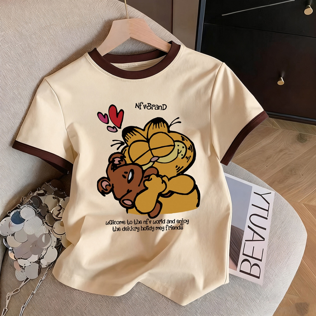 เสื้อสีดำ เสื้อยืดสีดำ，เสื้อเชิ้ตสตรี, ไอเทมแฟชั่นฤดูร้อน, แขนเสื้อสีตัดกัน, M-3XL, มีหลายสีให้เลือก
