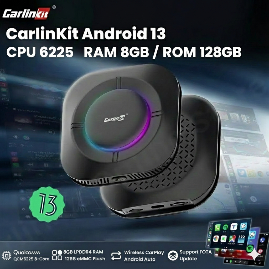 รุ่นใหม่ Carlinkit S2P Android 13 (8/128GB) QCM6225 สำหรับ Geely EX5, ORA Good Cat, BYD และรถที่มี Wired CarPlay ทุกรุ่น