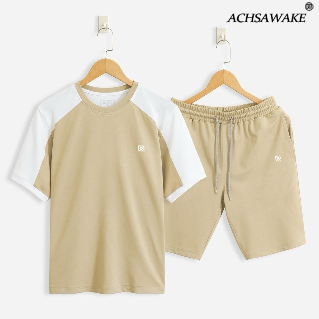 ACHSAWAKE เสื้อยืดแขนสั้นผู้ชายสไตล์เกาหลีคุณภาพดีชุด