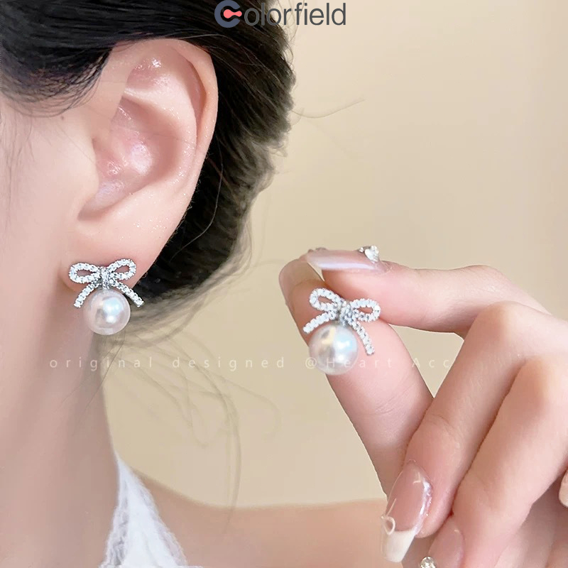 Colorfield S925ต่างหูสตั๊ด ประดับโบว์ ประดับไข่มุก เกาหลี ระดับไฮเอนด์ หวาน เครื่องประดับแฟชั่น สำหรับผู้หญิง-COD💖