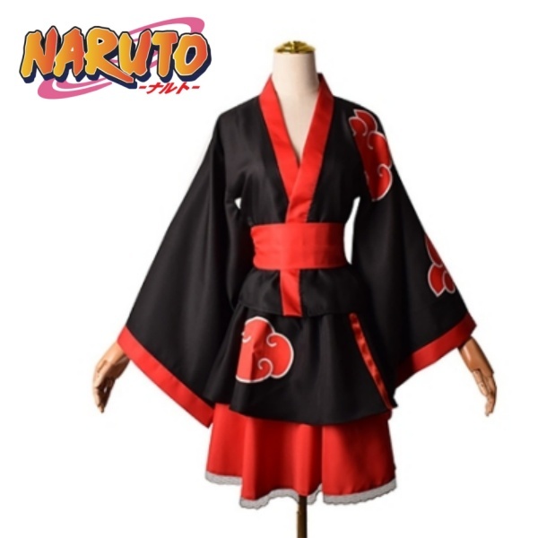 Japanese Kimono Akatsuki CosplayCloudPrint Shippuden Uzumaki Dress WomenHalloween Costume