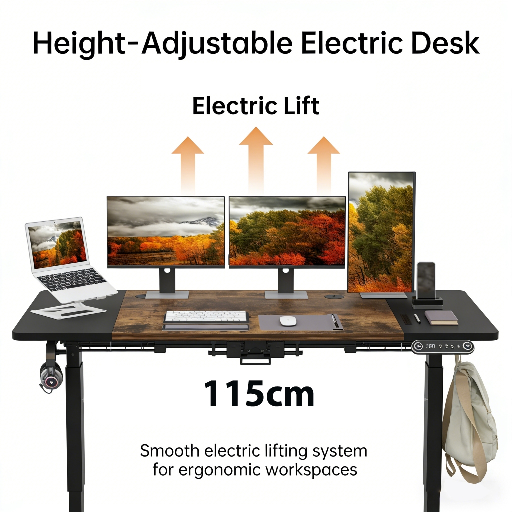 【OFFICEBUS】140cm*60cm โต๊ะปรับความสูงได้ โต๊ะเกมทํางาน โต๊ะยกไฟฟ้า Height adjustable work/gaming tab