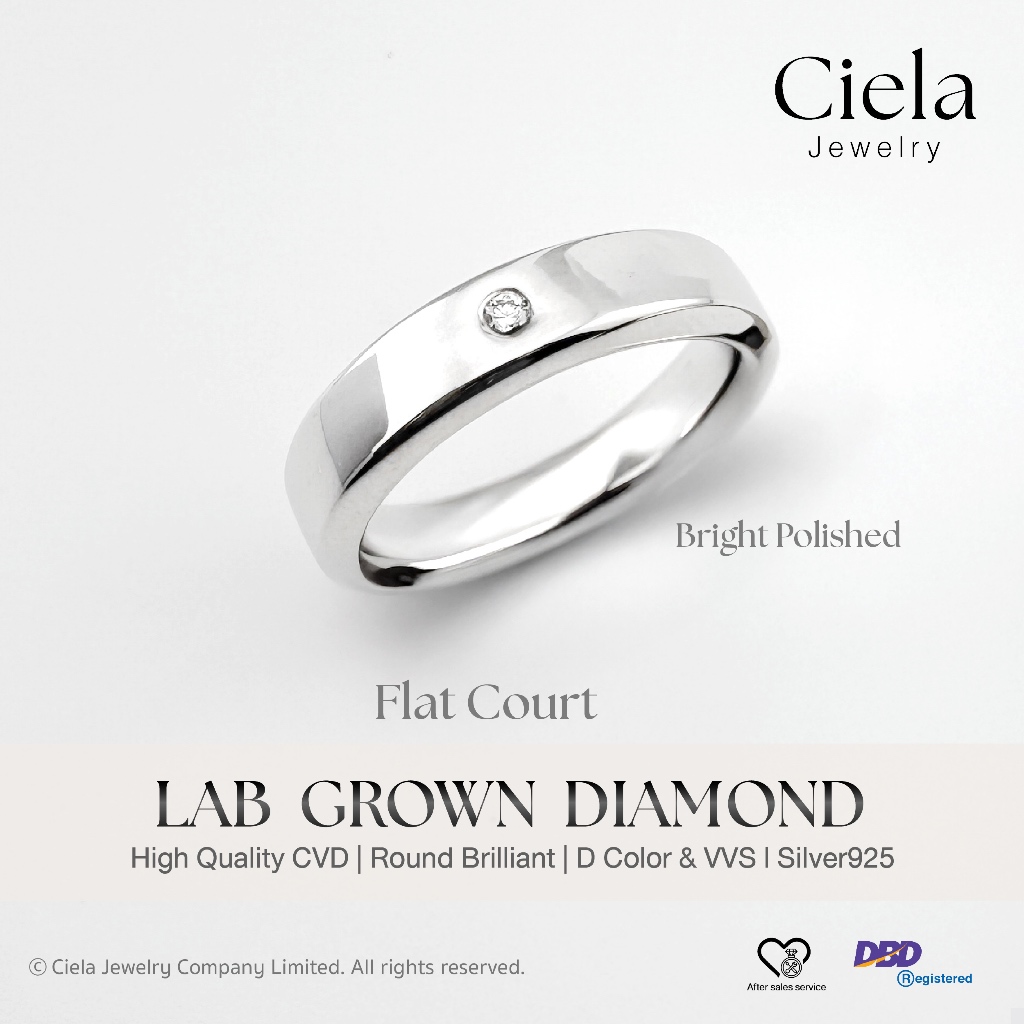 𝐂𝐢𝐞𝐥𝐚 𝐉𝐞𝐰𝐞𝐥𝐫𝐲 แหวนเกลี้ยง / แหวนปลอกมีด พร้อมเพชรแท้ Lab Grown (CVD) 0.03 CT | Silver92.5 ชุบโรเดียม