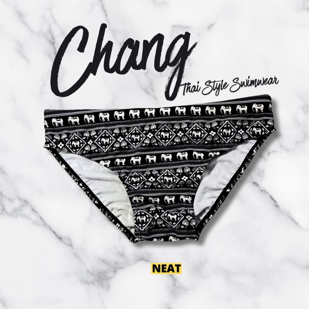 กางเกงว่ายน้ำผู้ชาย แบรนด์ NEAT รุ่นเบสิค มีเชือกและซับในด้านหน้า ลายช้าง