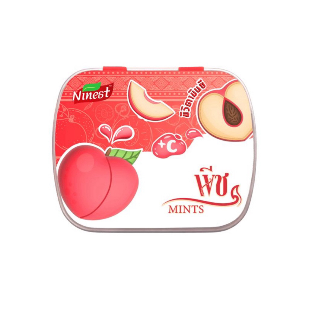 ไนน์เนสลูกอมมิ้นต์วิตซีกลิ่นพีช 14ก. Ninest Mints Vit-C Peach Flavour