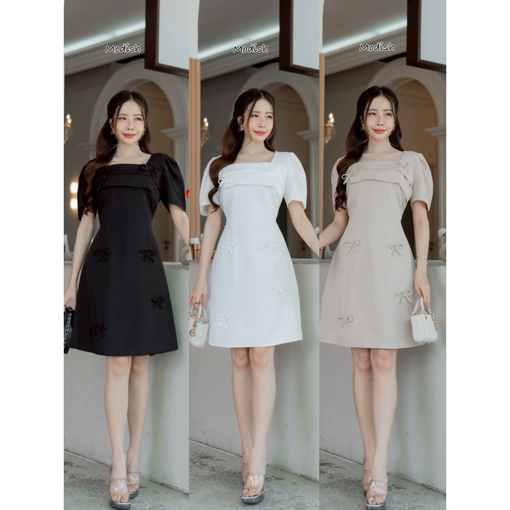 [พร้อมส่ง] Bow Belle  เดรสดีเทลโบว์เล็ก ป้าย Modish ชุดไปงานแต่ง ชุดไปคาเฟ่ ชุดไปทำงาน by Lamoon apparel