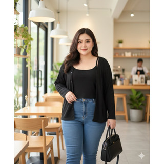 เซตสายเดี่ยว+เสื้อคลุมสาวอวบ ผ้าร่องพรีเมี่ยมเนื้อนุ่มยืดเยอ…