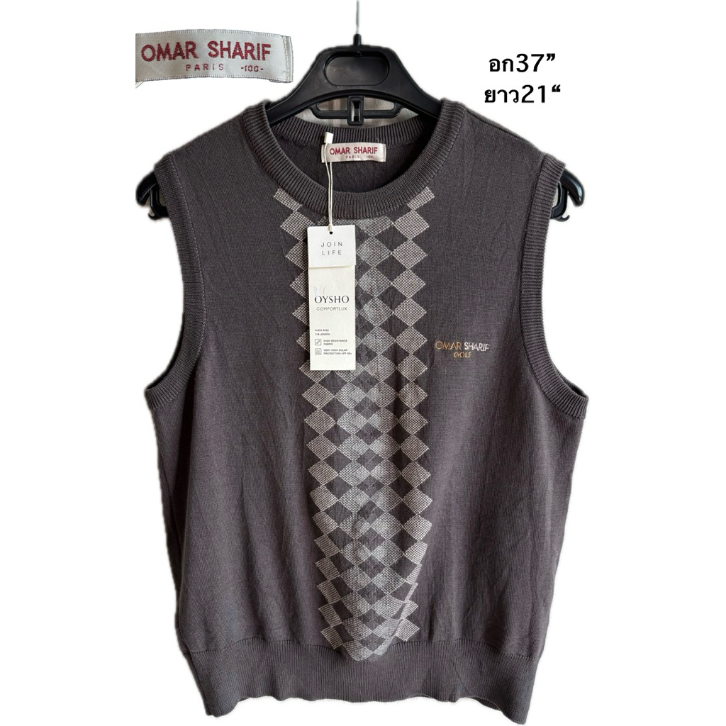 R69 กั๊ก  มือสอง ขายตามสภาพ  เสื้อกั๊กไหมพรมสีเทาแบรนด์ Omar Sharif Size XXS