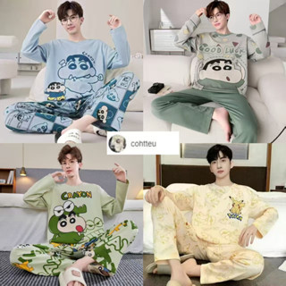 🔥🔥[ราคาถูกที่สุด]ชุดนอนผู้ชาย เสื้อยืดการ์ตูน + กางเกง 16 รู…