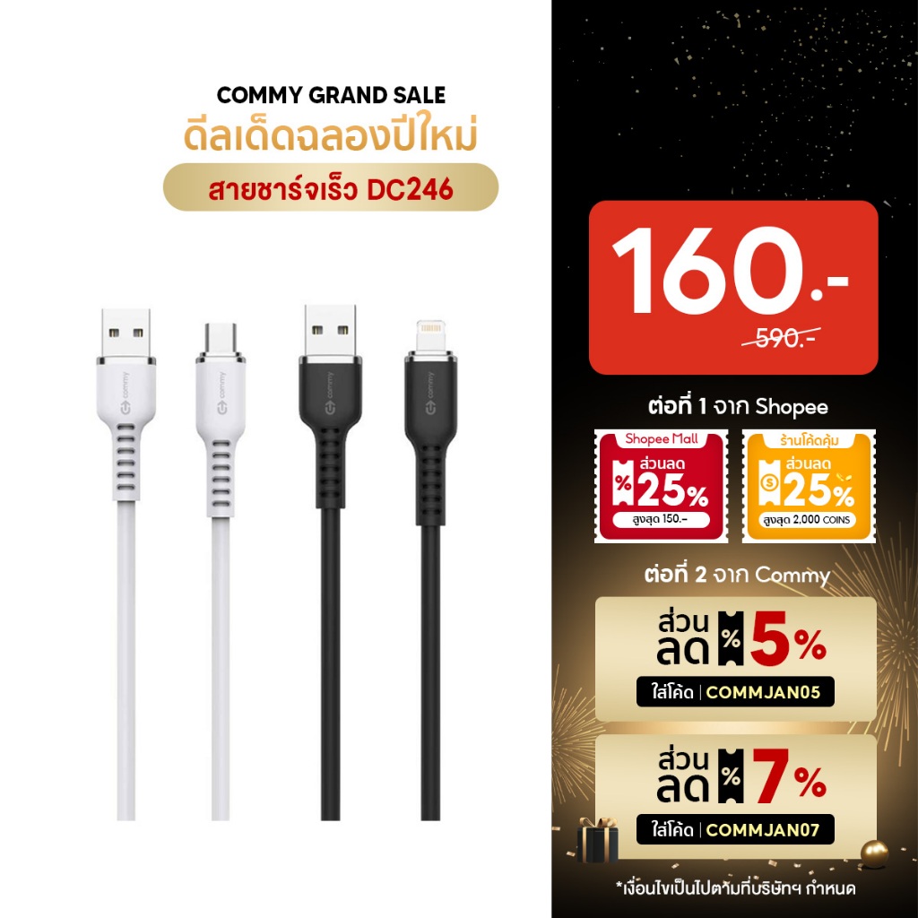 Commy สายชาร์จ 1.5 เมตร รุ่น DC246/DC247/DC248 สายชาร์จไอโฟน ซัมซุง แอนดรอย  lightning/ type-C