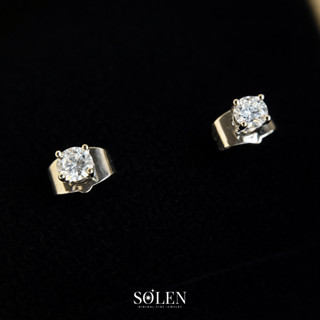 SOLEN Signature Shine ต่างหูเพชร CZ เม็ดเดี่ยว ก้านเงินแท้ 9…