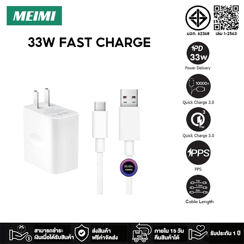 33W สายชาร์จ type c หัวชาร์จ Super Fast Charge 33W Adapter + TypeC Fast Charge หัวชาร์จ (รับประกัน 1