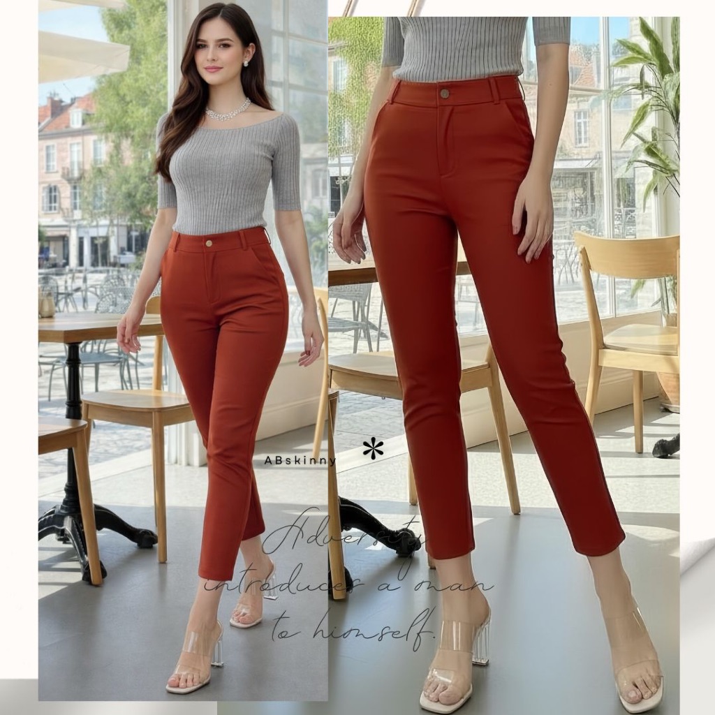 AB Skinny กางเกง 9 ส่วน สีส้มอิฐ ของแท้ จากเพจดัง 350,000 Like กางเกง AB สกินนี่ยีนส์ผู้หญิง