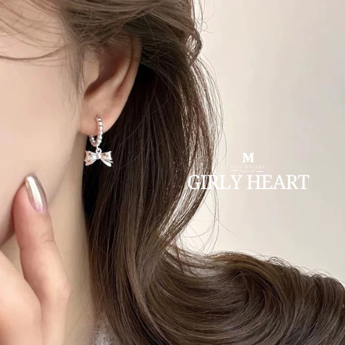 MEET💕ต่างหูเงิน Girly heart ต่างหูเพชร ต่างหูเก๋ๆ ต่างหูแฟชั่น ตุ้มหูเงินแท้ ต่างหูผู้หญิง ต่างหู