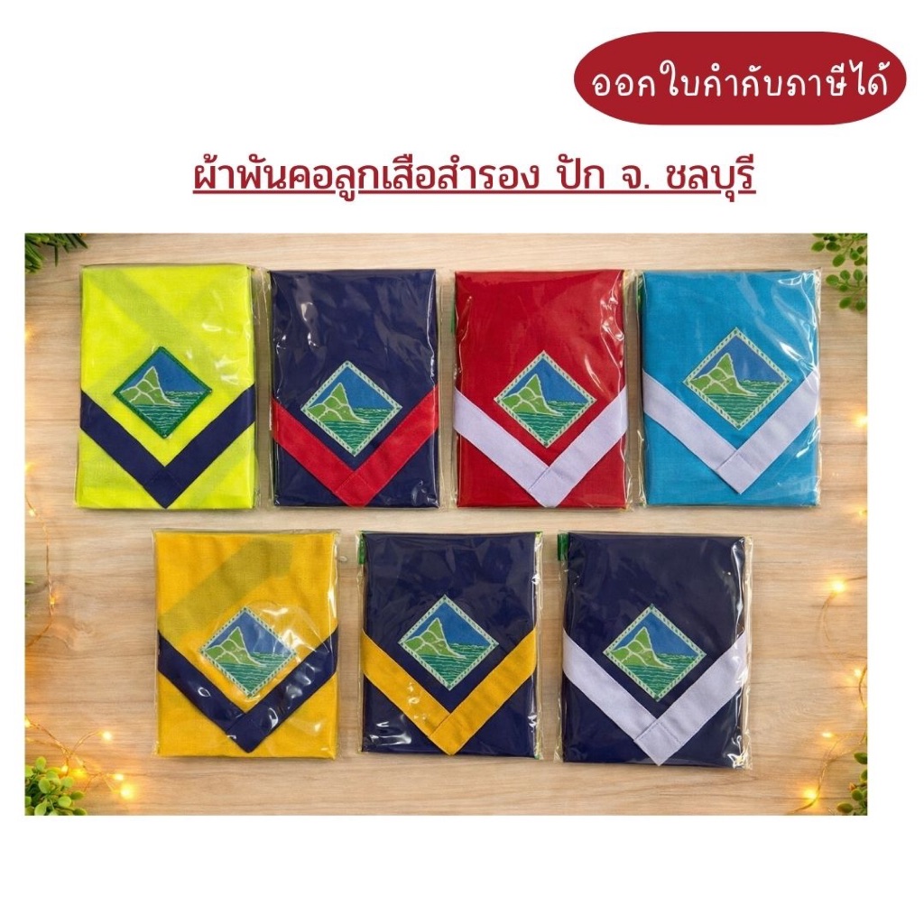 (พร้อมส่ง) ผ้าพันคอลูกเสือสำรอง,ครู  ปักจังหวัดชลบุรี Freesize