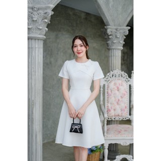 ZP224ชุดเดรสกั๊กเบี่ยงโบว์น้อยๆงานอัดกาวทั้งชุดซับในเนื้อดีเ…