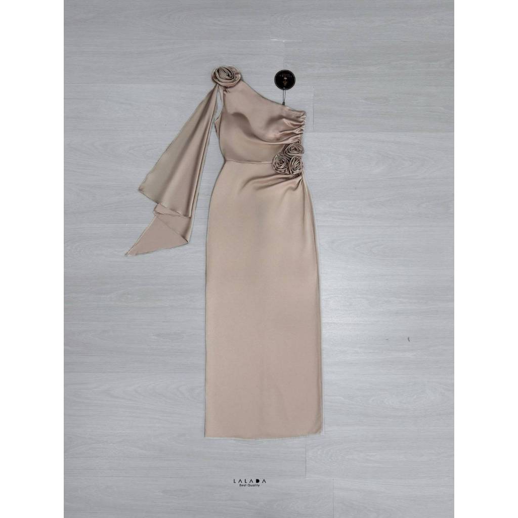 ❣️พร้อมส่ง📌 LALADA ชุดออกงาน เดรสไหล่เฉียง แต่งระบายพร้อมดอกไม้ งานแต่ง เพื่อนเจ้าสาว ดินเนอร์ - รูปที่ 5