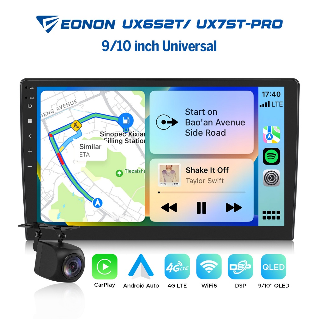 Eonon จอแอนดรอยด์รถยนต์ Android 14 พร้อม Apple CarPlay Android Auto QLED DSP 9 นิ้ว 10 นิ้ว UX6ST