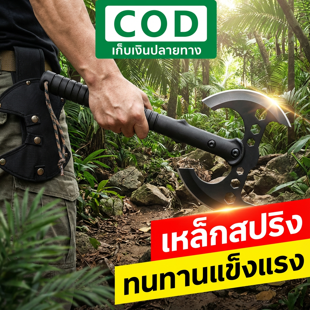 ขวานสองคม ขวานวิศวกรอเนกประสงค์ ขวานแคมป์ไฟ ขวานยุทธวิธี ขวานภูเขา ขวานสับไม้ ขวานป้องกันตัวกลางแจ้ง พร้อมซองกันคมพกพาสะ