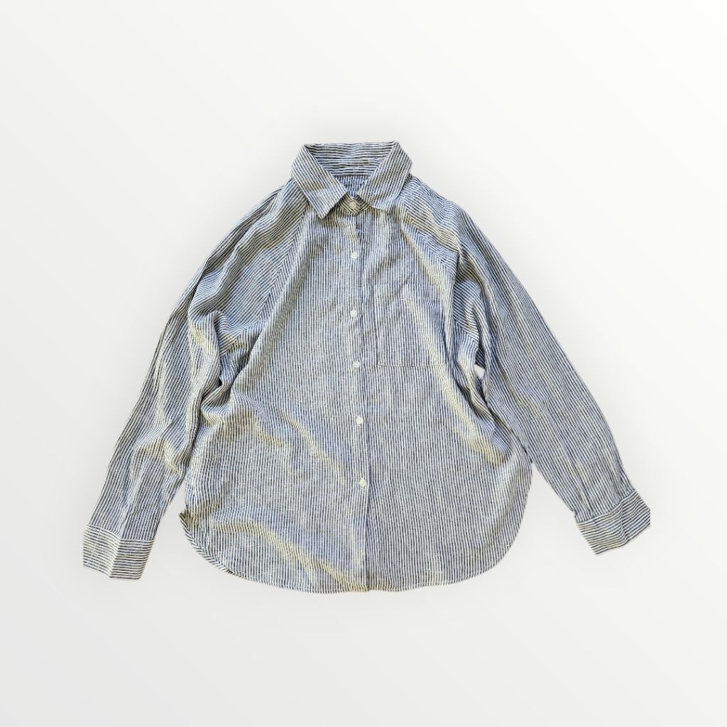 เสื้อเชิ้ตลินินเบลนลายทาง Minimal Linen Blend Shirt | ญี่ปุ่นสไตล์มินิมอล ใส่สบาย - รูปที่ 2