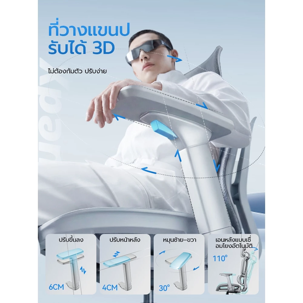 Xpanse LS996 เก้าอี้สุขภาพ ergonomic chair ที่รองหลังยืดหยุ่น หมอนหัวปรับได้ 4D office chair ผ้าตาข่ายระบาย เก้าอี้คอม thumbnail 5