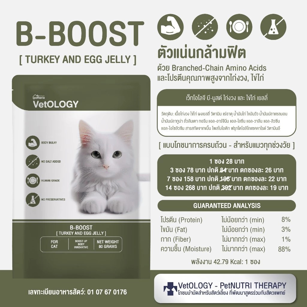 [6ซอง,12ซอง] Petheria VetOLOGY เพ็ทเทอเรีย อาหารเปียกแมว สูตรบำรุงสุขภาพ Human Grade ขนาด 80 กรัม - รูปที่ 2
