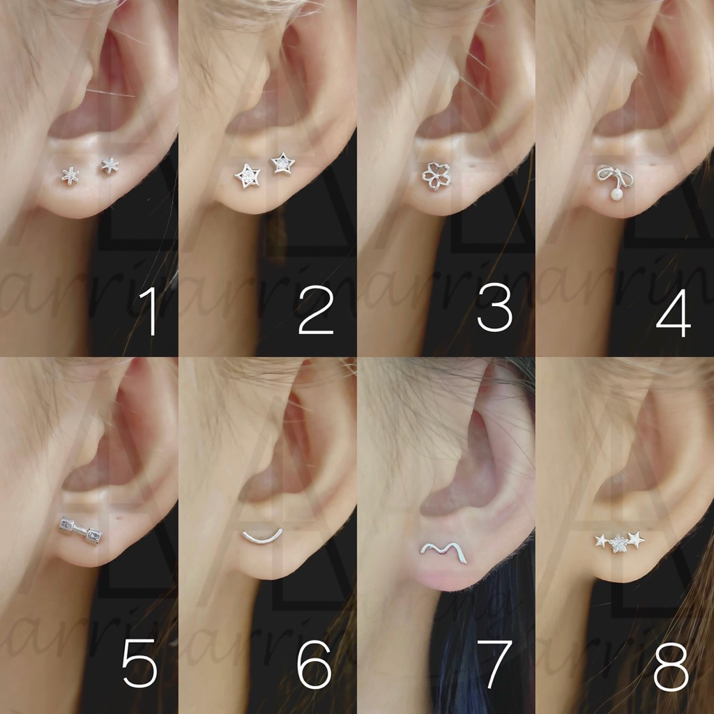 [มินิมอลสีเงิน163] ต่างหูมินิมอลแบบติดหู ราคาต่อ1คู่ พร้อมแป้น(ทับหลัง)แบบโลหะทุกคู่