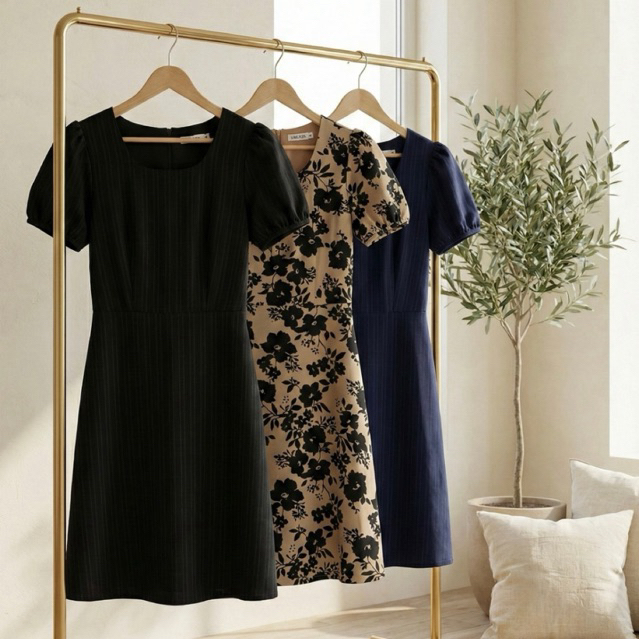 Rerunn.apparels รุ่นใหม่ Elsie Dress (เอลซี่ เดรส) เดรสทำงานผ้านุ่ม ใส่สบาย สีสุภาพ แถมเชือกผูกเอว/ผูกผม 1 เส้น