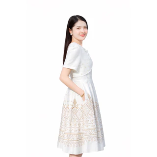 ชุด2in1 มีซิปหลังและสม็อคหลัง แต่งโบว์ 2 อันที่ช่วงบน เดรส Dress เสื้อผ้าผู้หญิง ชุดทำงานผู้หญิง