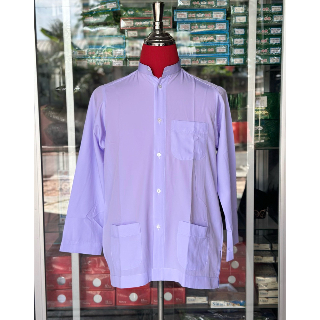 เสื้อกูรงคอปกและคอกลม เสื้อนักเรียนปอเนาะ สีขาวล้วนแขนยาวมีจั้ม