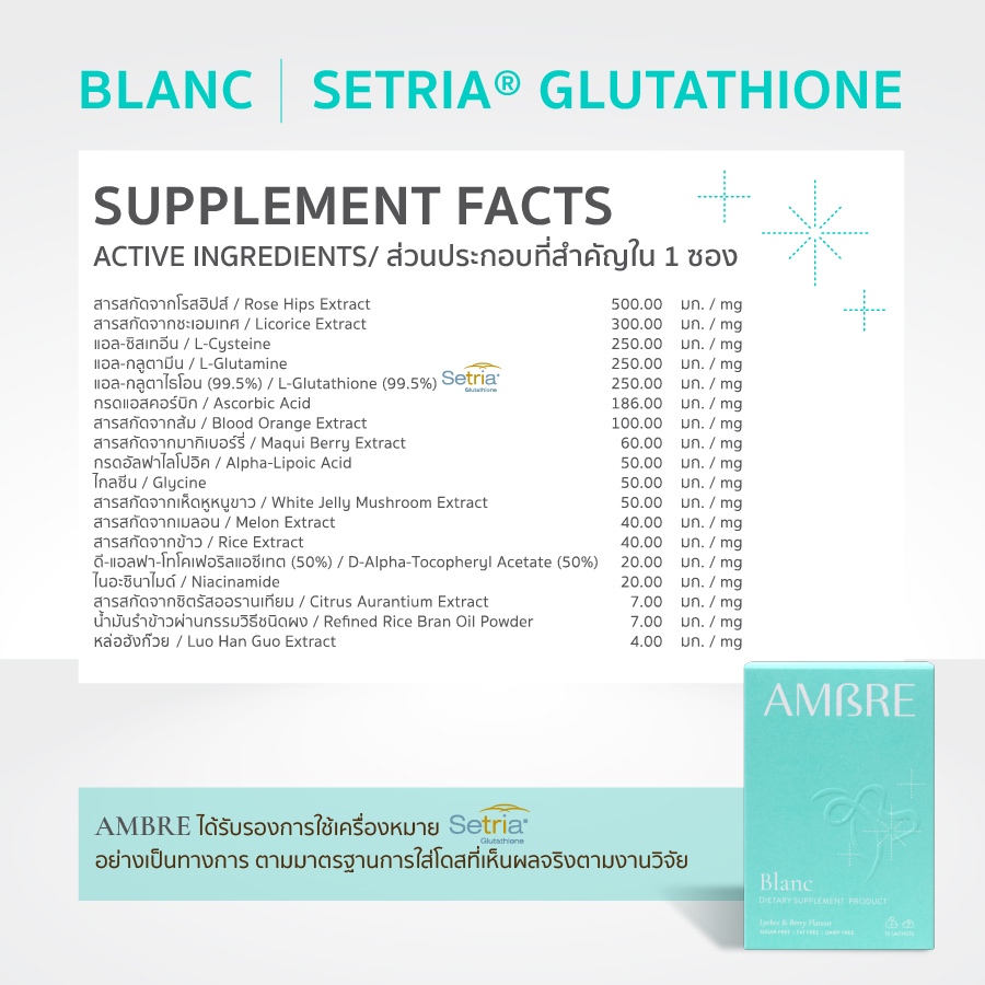 AMBRE Blanc | อาหารผิวออร่าขั้นสุด | Setria® Glutathione + SOD + Blood Orange | 4 กล่อง - รูปที่ 7