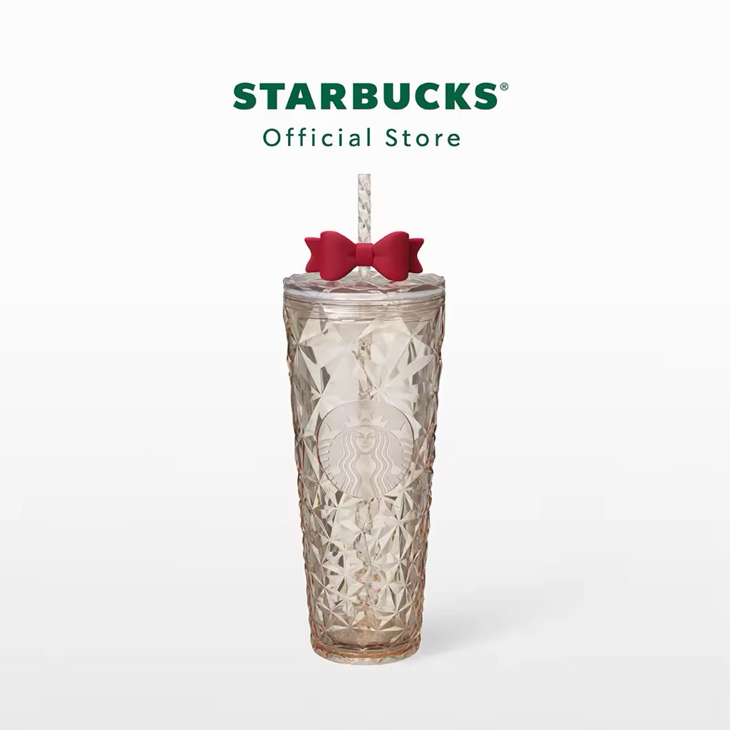 Starbucks Cozy Luxury with Ribbon Topper Cold Cup 24oz. ทัมเบลอร์สตาร์บัคส์พลาสติก ขนาด 24ออนซ์