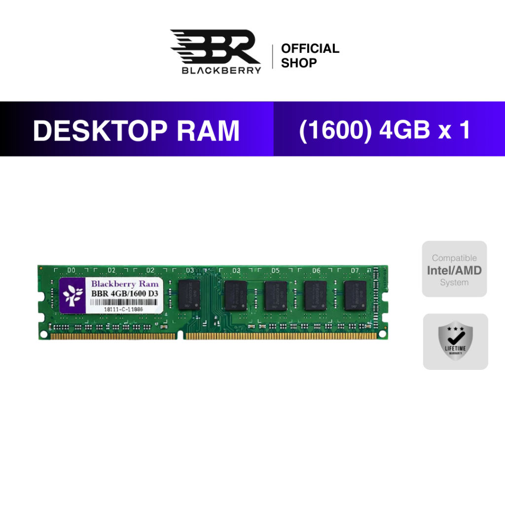 RAM PC DDR3 4GB 1600MHz Blackberry (BBR) 16 Chips รองรับ Intel/AMD ประกัน Lifetime