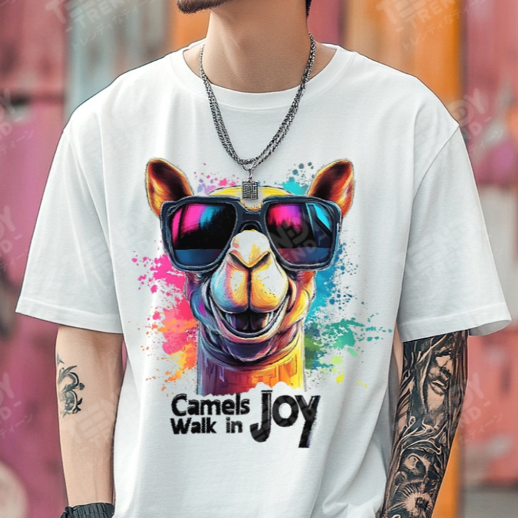 Teendy Trend เสื้อยืดผู้ชาย ผู้หญิง คอตตอน ลายcamel สีขาว รุ่นTDX0067-WH