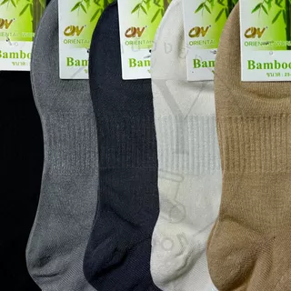 (12คู่) ถุงเท้าข้อสั้นเยื่อไผ่สีพื้นยางกระชับ Freesize #BO903